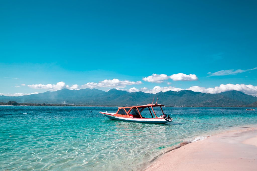 Beautiful view of boat on the sea tropical beach, Gili Trawangan, Lombok, Indonesia